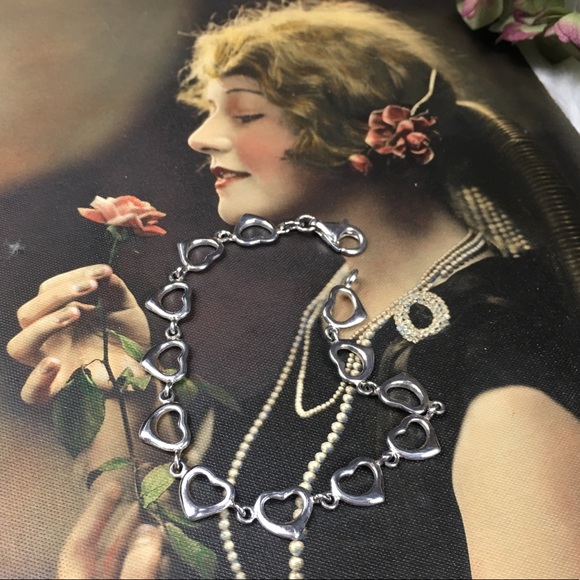 Sterling Silver Heart Link Bracelet FAS 925 - Picture 3 of 5